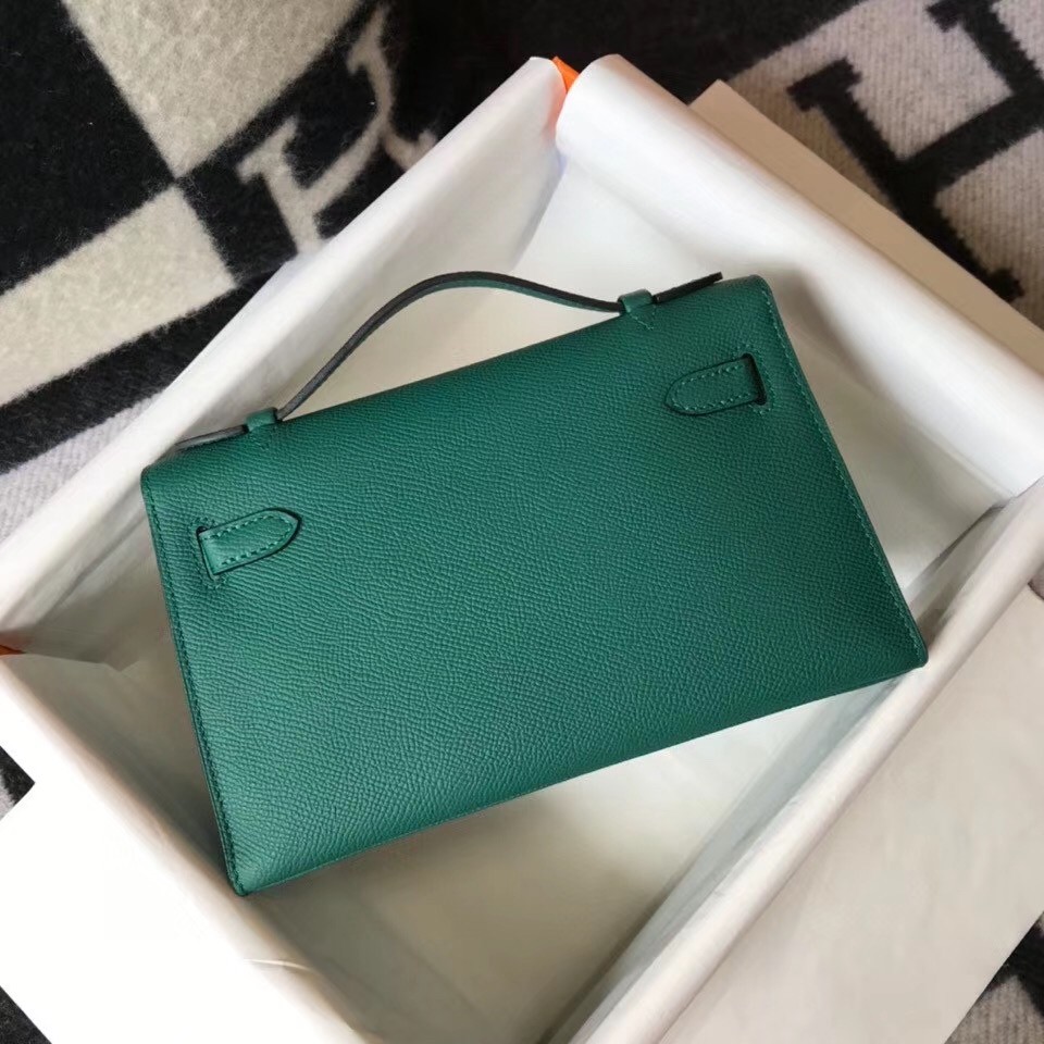 H**mes kelly pochette bag in vert veronese epsom leather