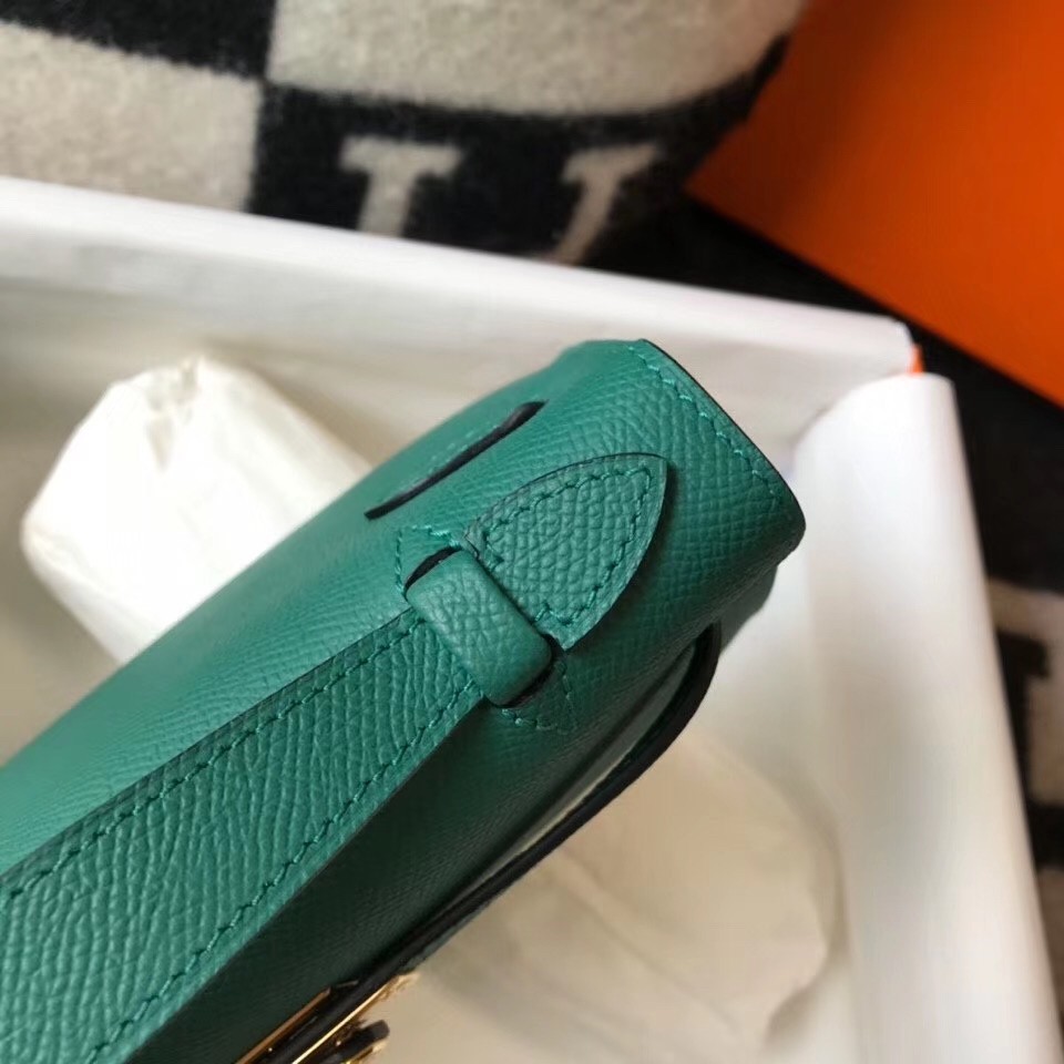 H**mes kelly pochette bag in vert veronese epsom leather