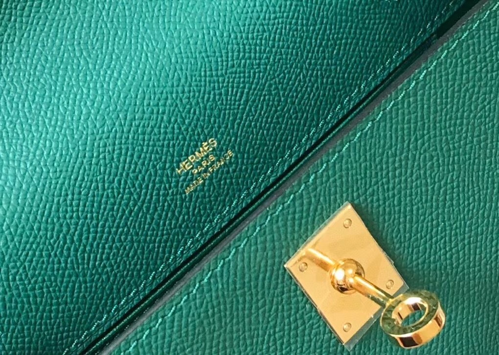 H**mes kelly pochette bag in vert veronese epsom leather