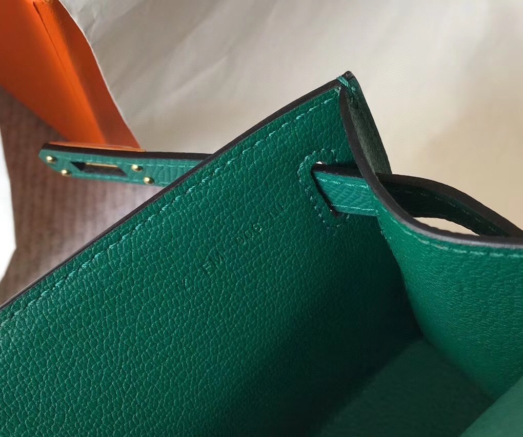 H**mes kelly pochette bag in vert veronese epsom leather