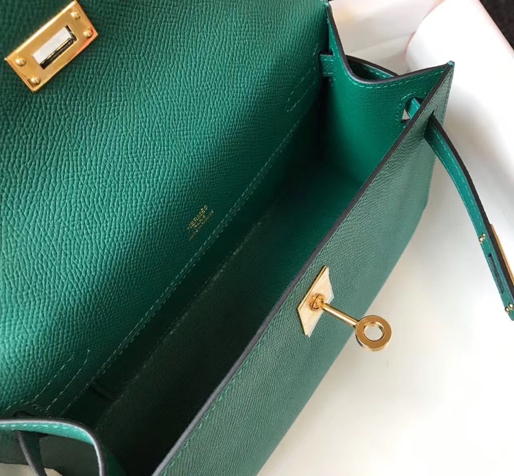 H**mes kelly pochette bag in vert veronese epsom leather
