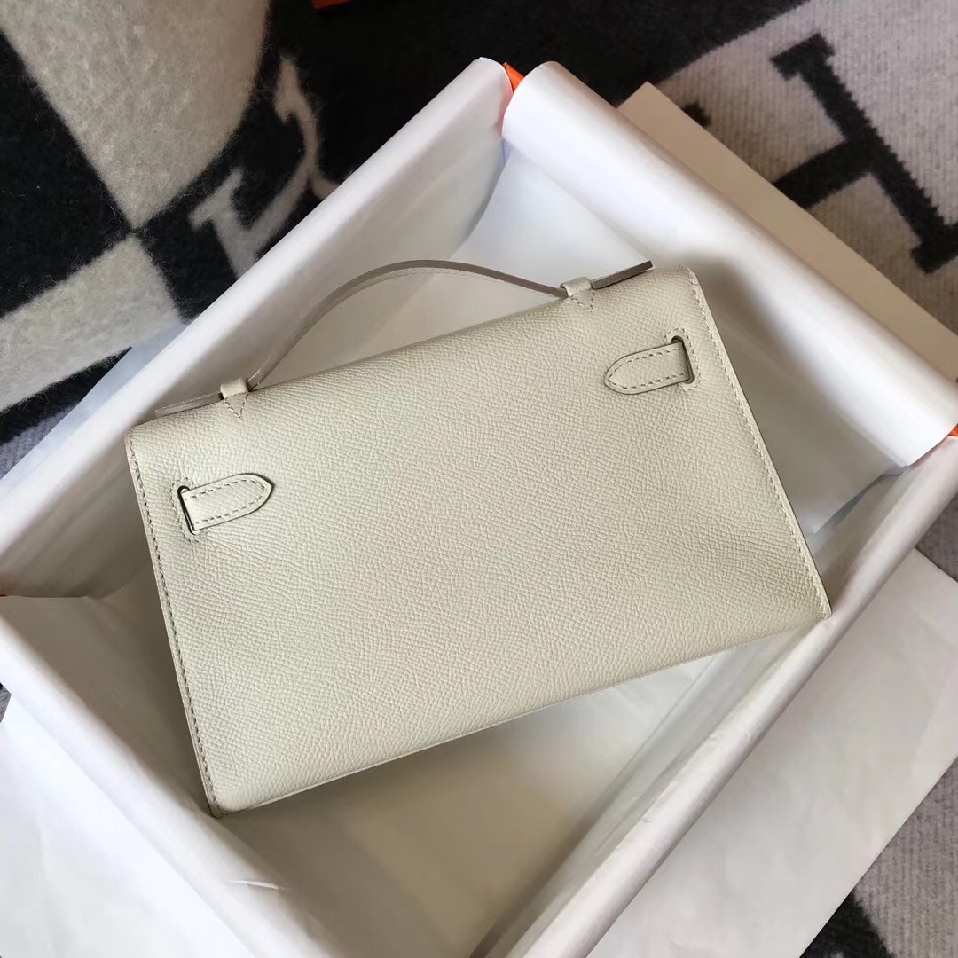 H**mes kelly pochette bag in white epsom leather