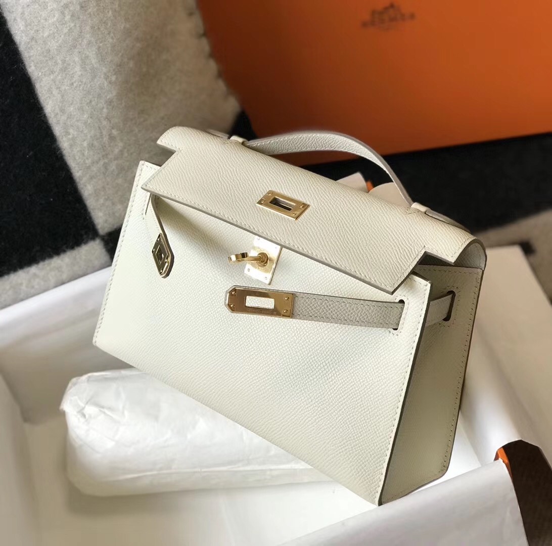 H**mes kelly pochette bag in white epsom leather