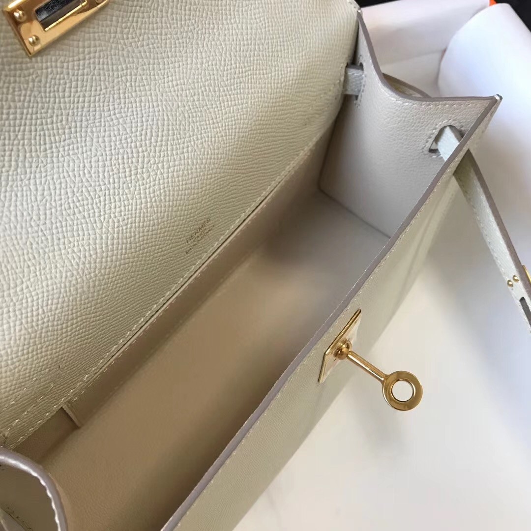 H**mes kelly pochette bag in white epsom leather