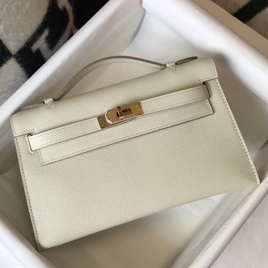 H**mes kelly pochette bag in white epsom leather