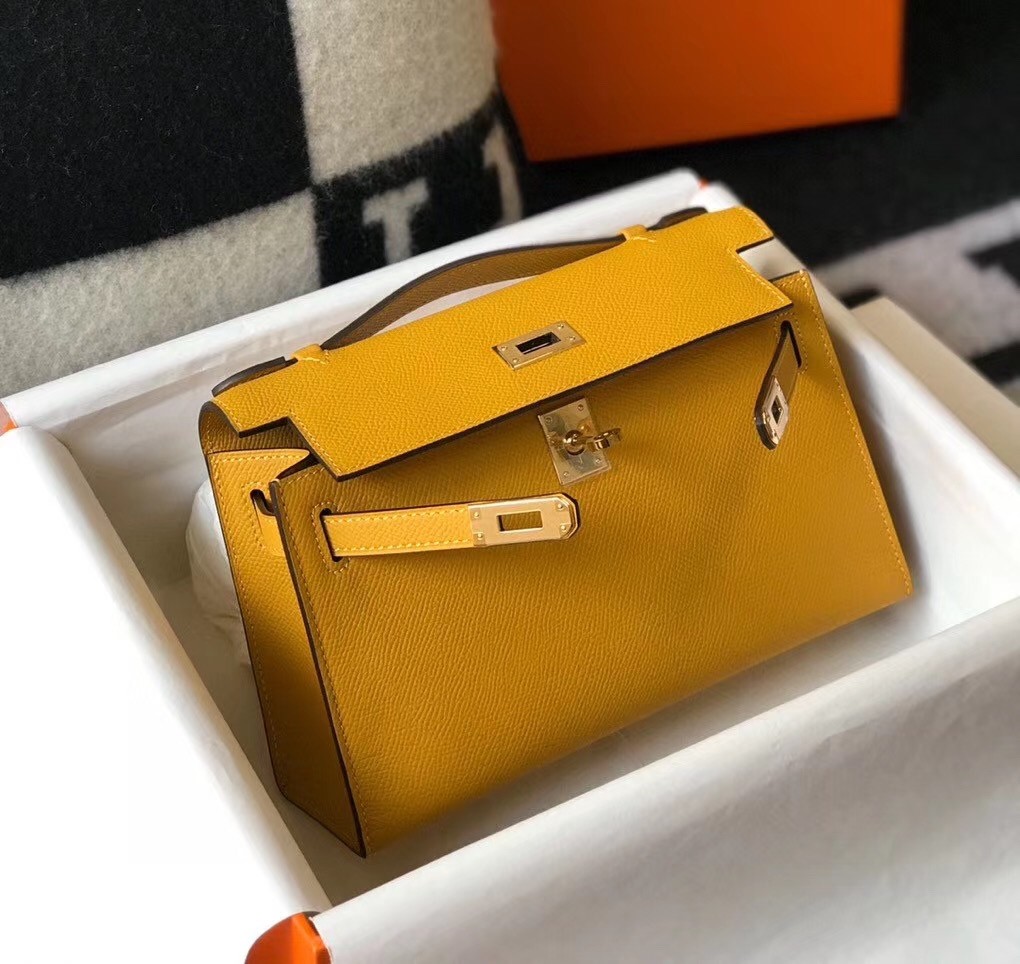 H**mes kelly pochette bag in yellow epsom leather