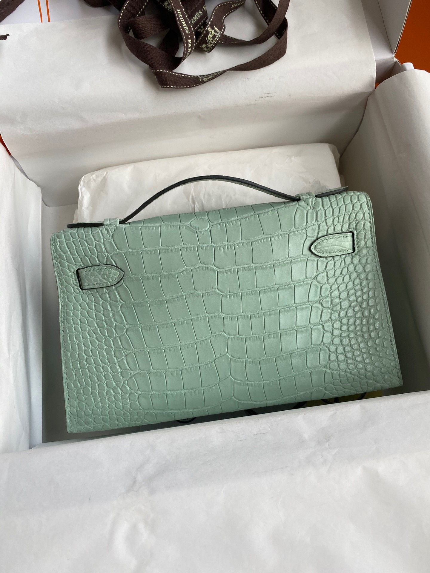 H**mes kelly pochette handmade bag in vert d