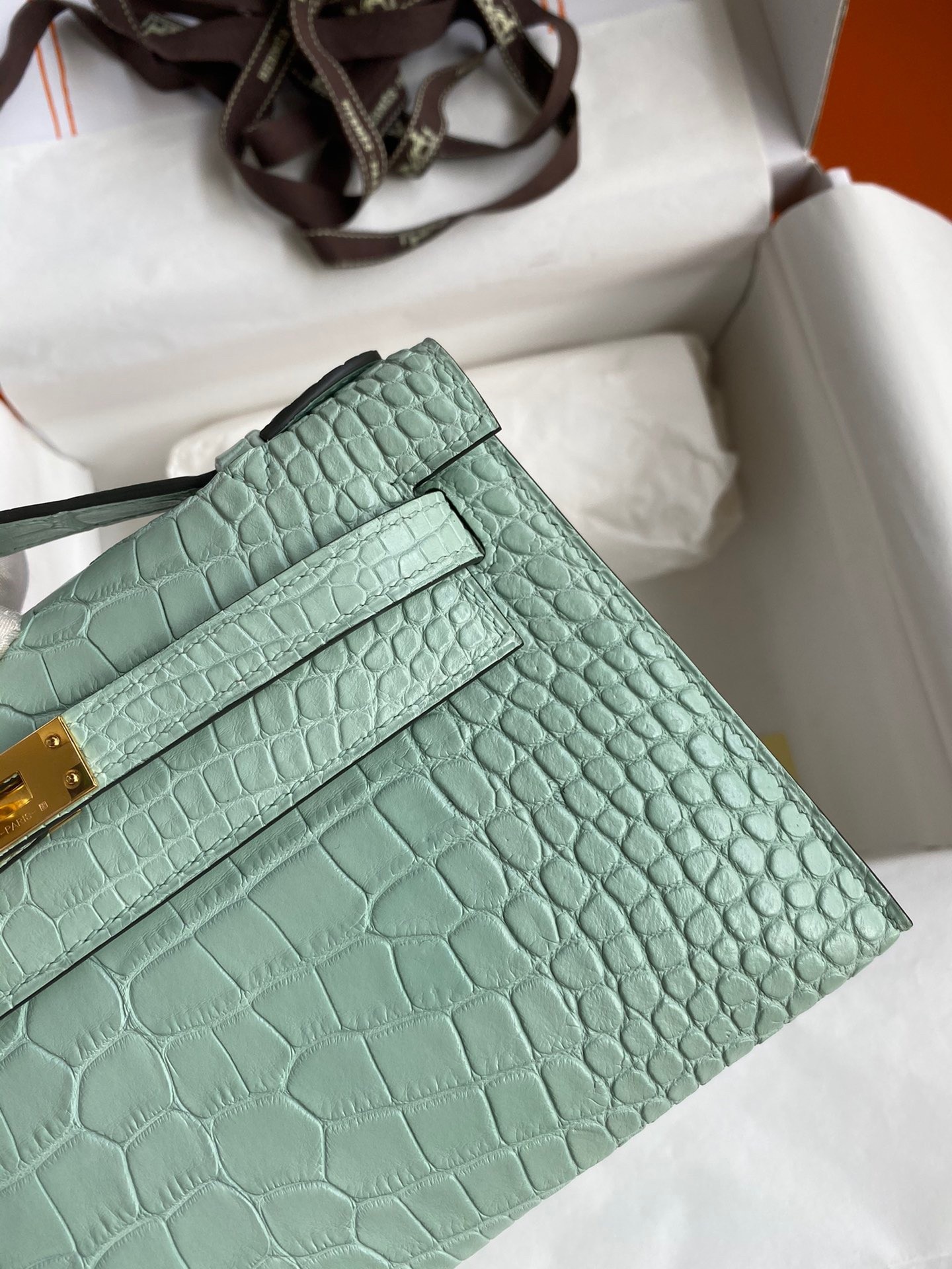 H**mes kelly pochette handmade bag in vert d