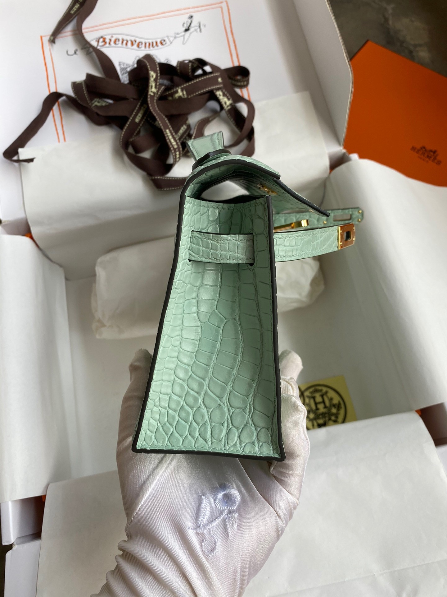 H**mes kelly pochette handmade bag in vert d