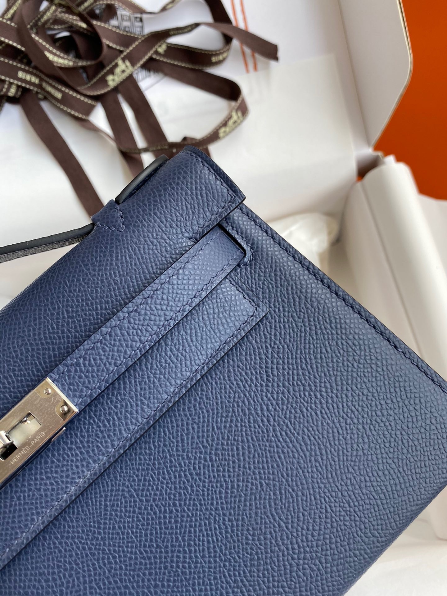 H**mes kelly pochette handmade bag in blue saphir epsom calfskin