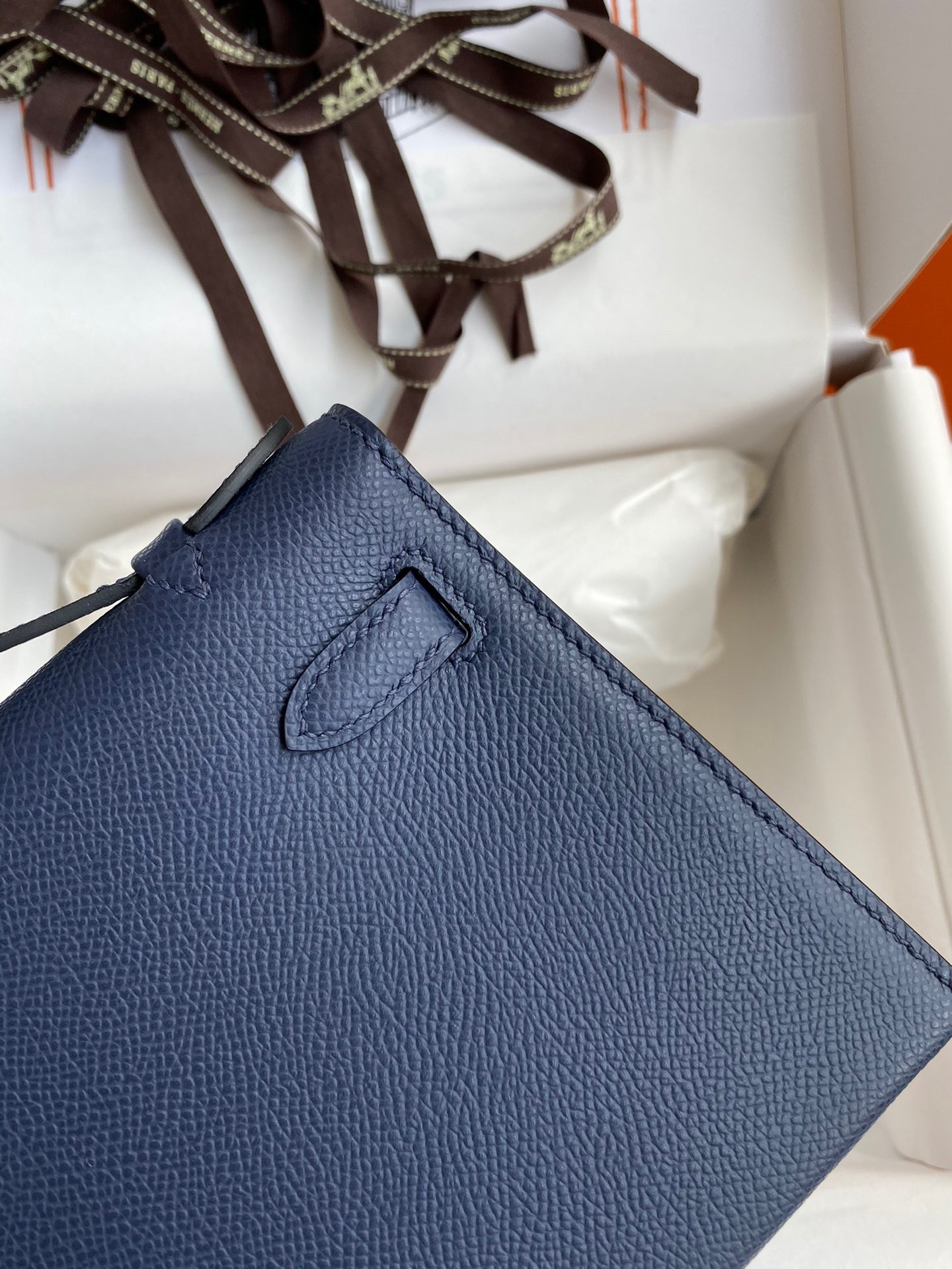 H**mes kelly pochette handmade bag in blue saphir epsom calfskin
