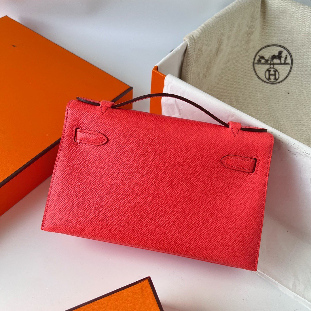 H**mes kelly pochette handmade bag in rose texas epsom calfskin
