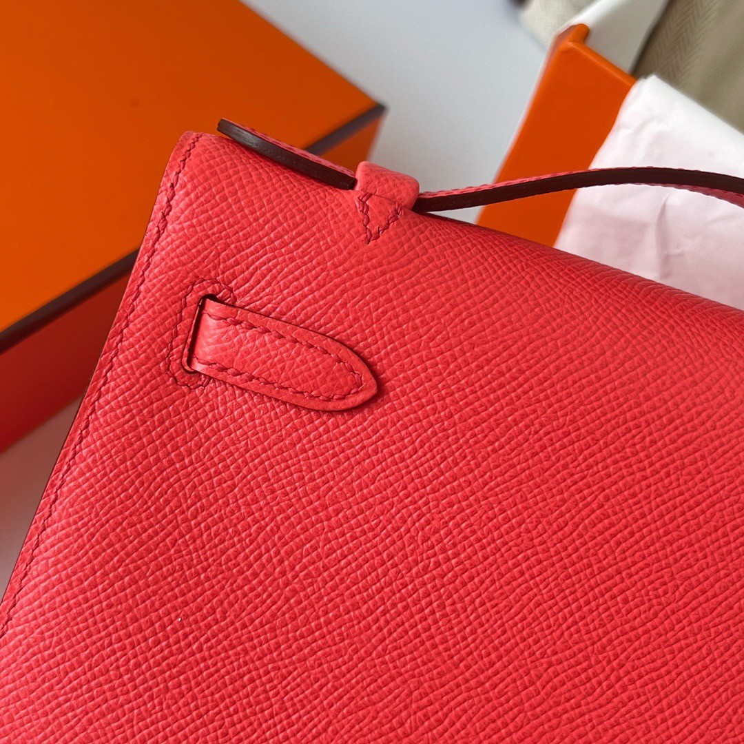 H**mes kelly pochette handmade bag in rose texas epsom calfskin