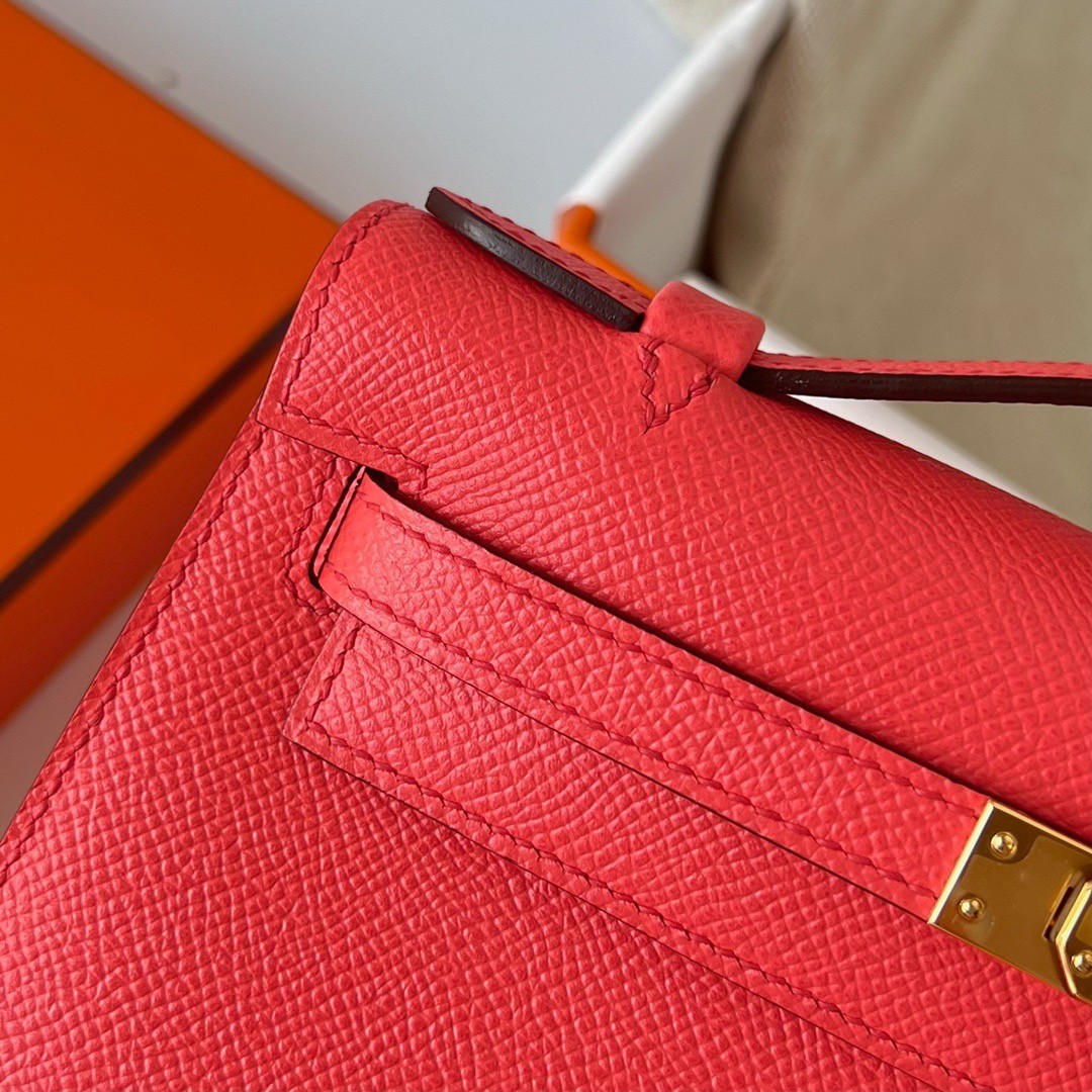 H**mes kelly pochette handmade bag in rose texas epsom calfskin