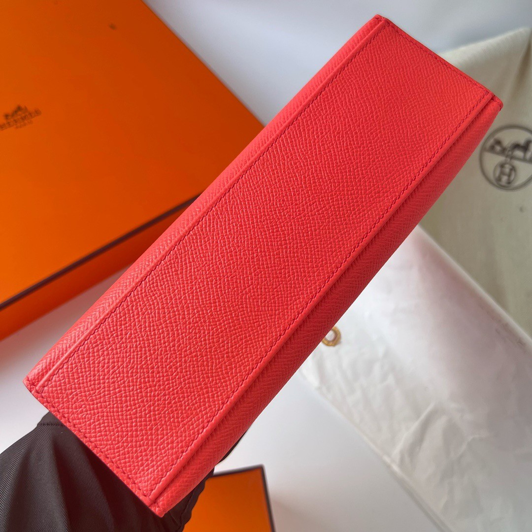 H**mes kelly pochette handmade bag in rose texas epsom calfskin