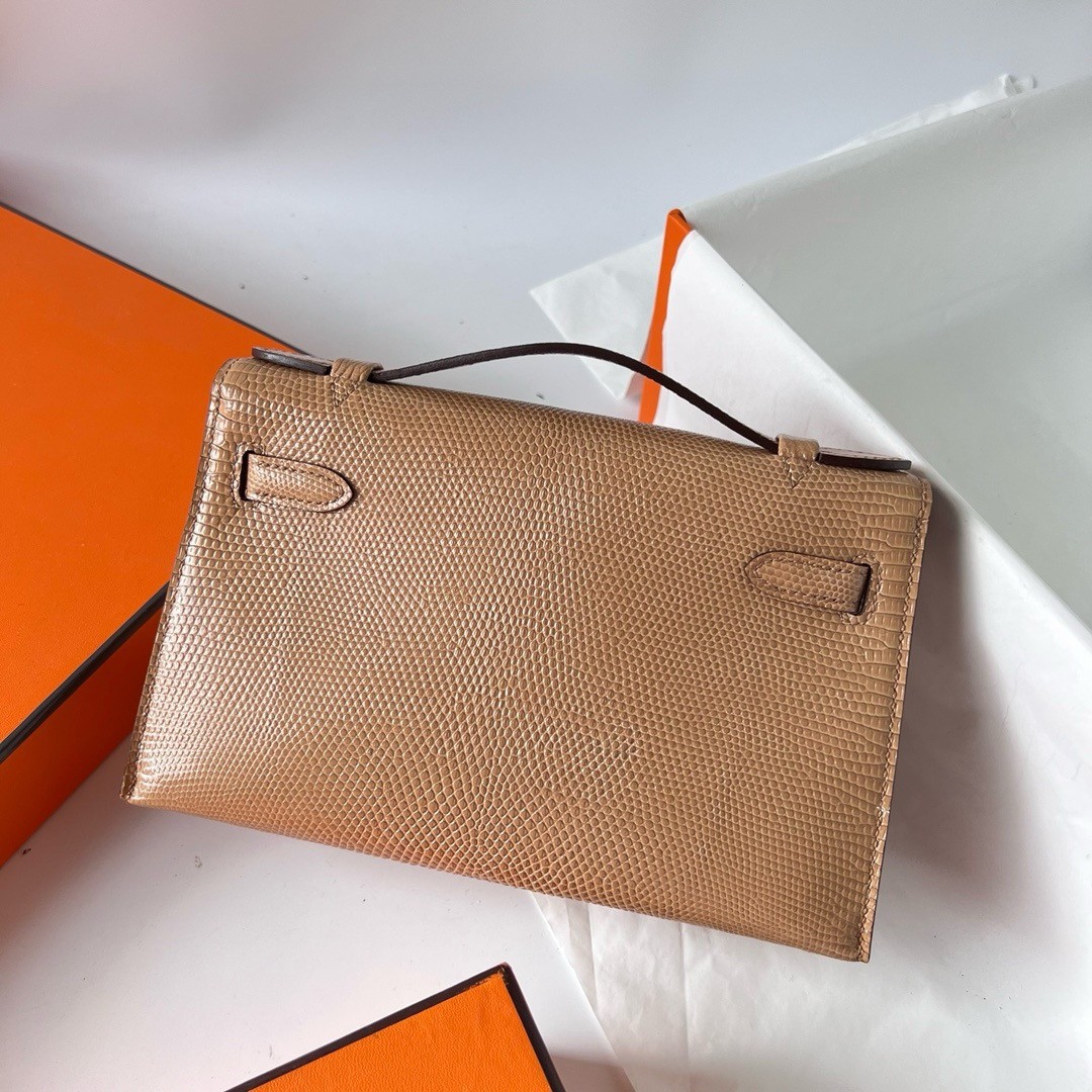 H**mes kelly pochette handmade bag in chai lizard skin