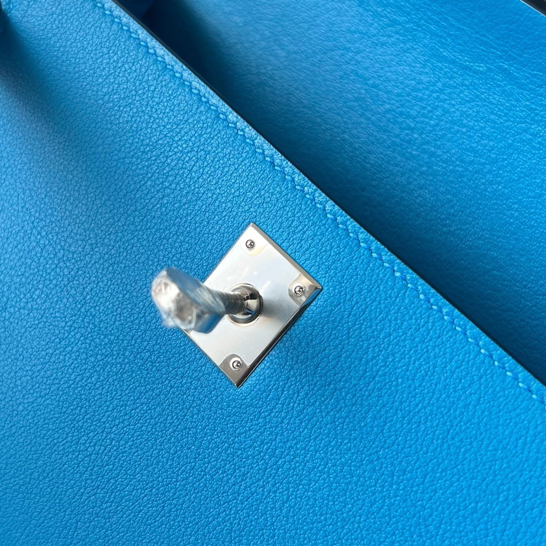H**mes kelly pochette handmade bag in blue frida swift calfskin