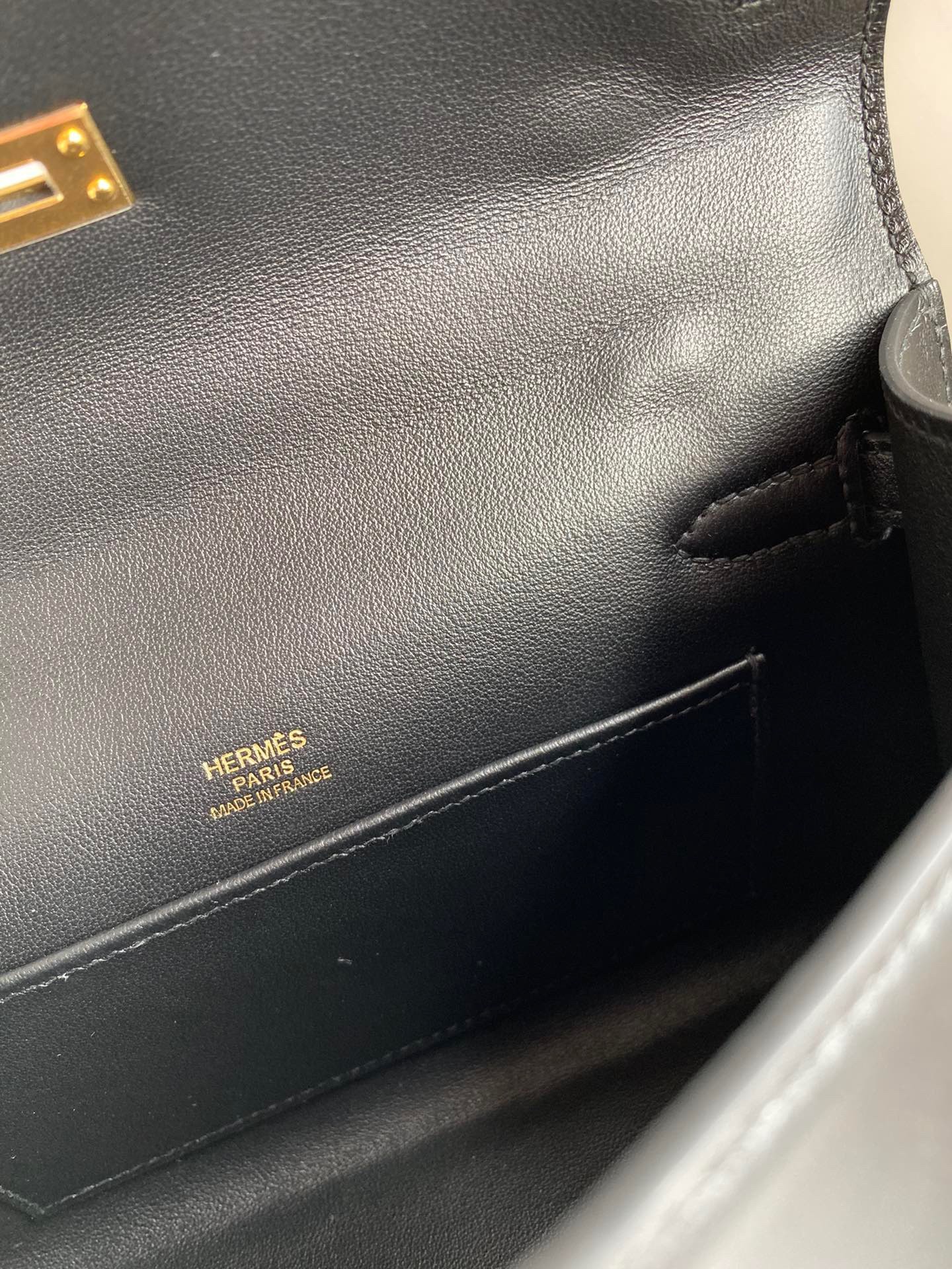 H**mes kelly pochette handmade bag in black swift calfskin
