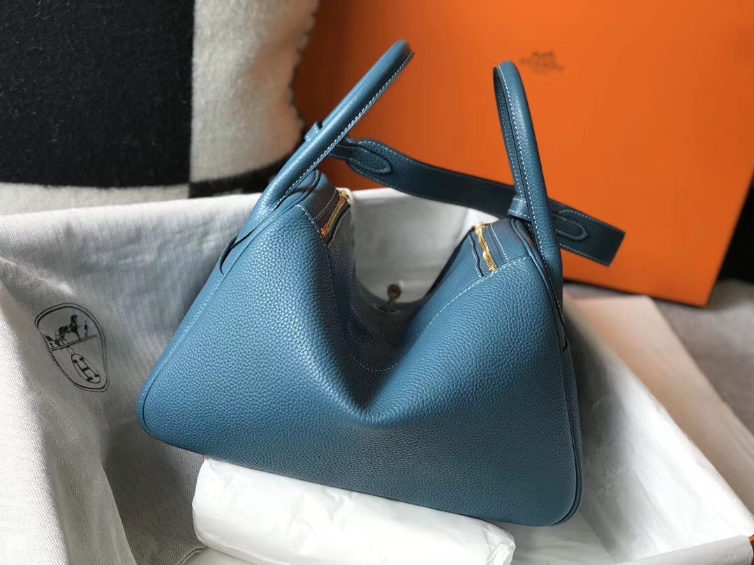 H**mes blue agate clemence lindy 30cm bag with ghw