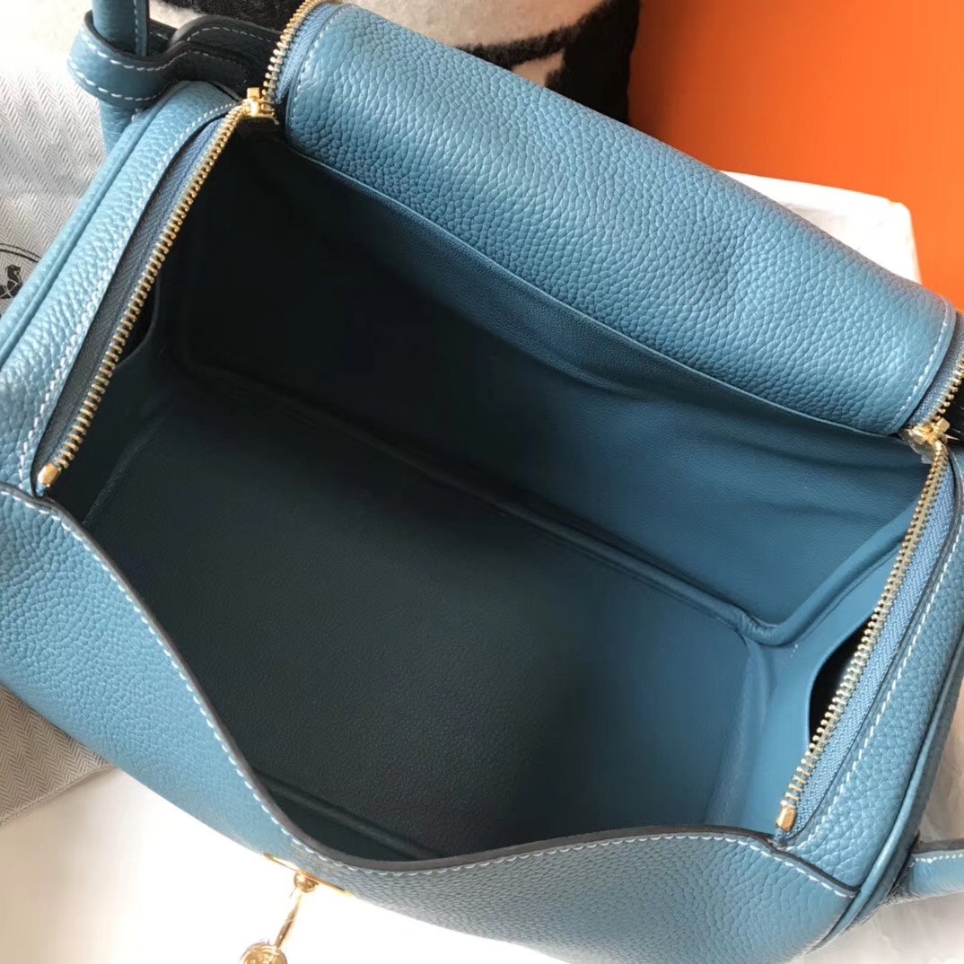 H**mes blue agate clemence lindy 30cm bag with ghw