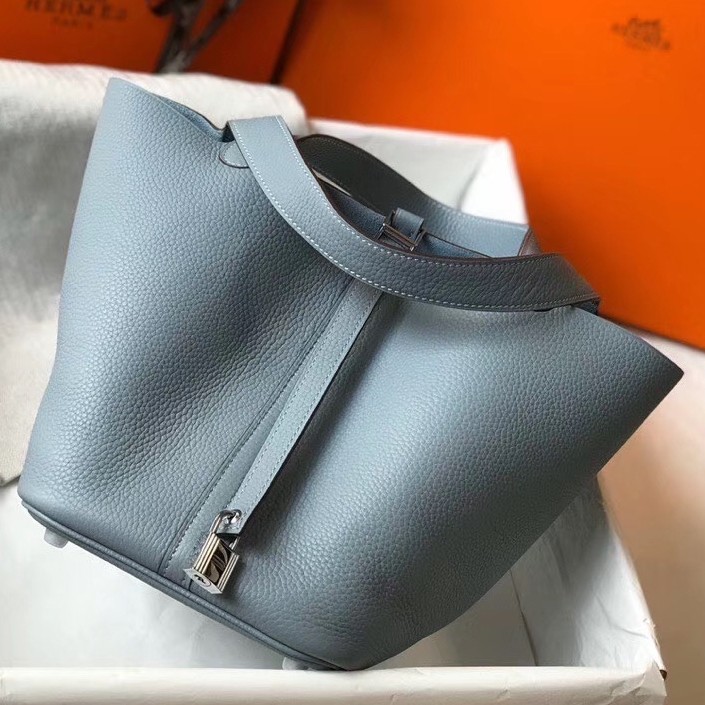 H**mes picotin lock 22 bag in blue lin clemence leather