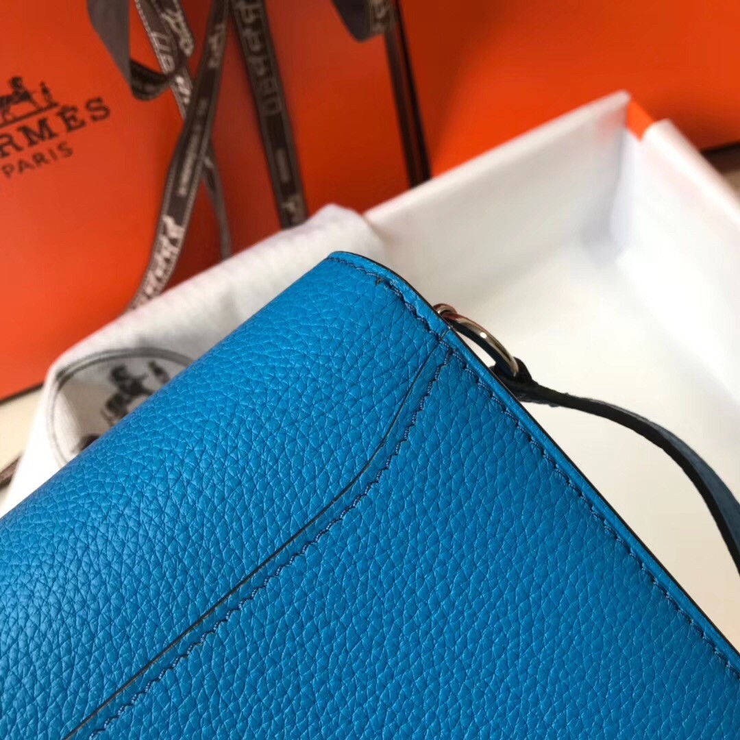H**mes sac roulis mini bag in blue hydra evercolor calfskin