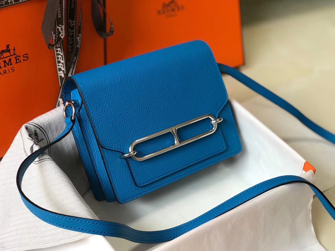 H**mes sac roulis mini bag in blue hydra evercolor calfskin