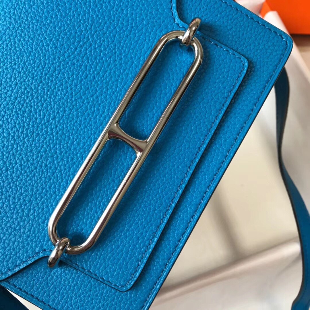 H**mes sac roulis mini bag in blue hydra evercolor calfskin