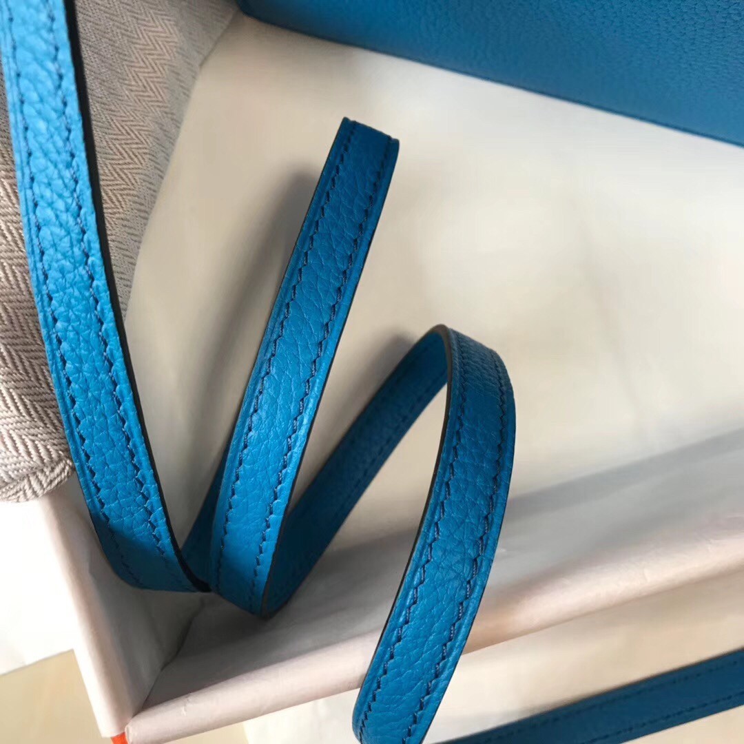 H**mes sac roulis mini bag in blue hydra evercolor calfskin