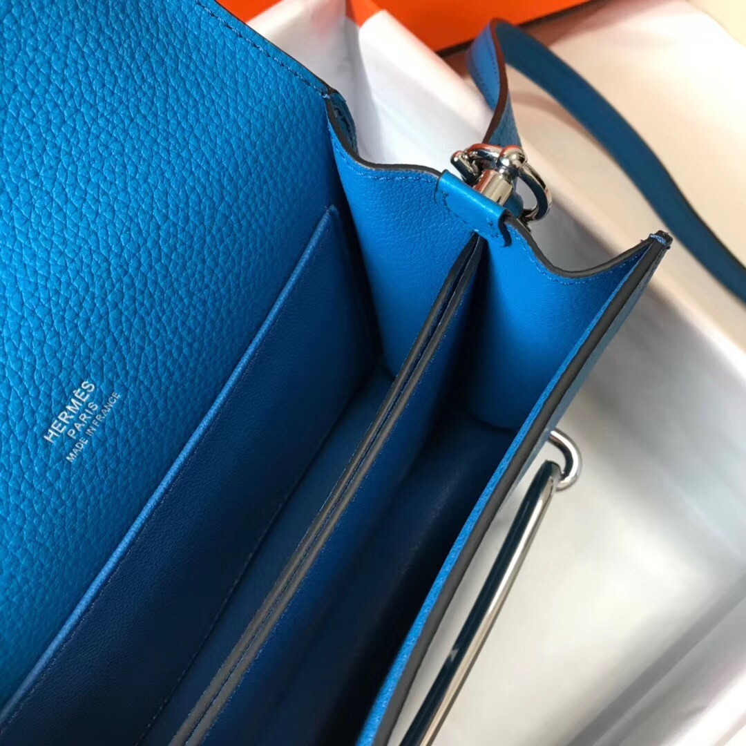 H**mes sac roulis mini bag in blue hydra evercolor calfskin