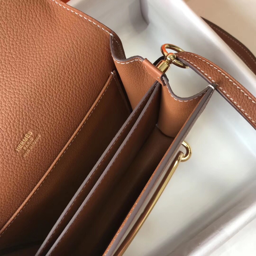 H**mes sac roulis mini bag in gold evercolor calfskin