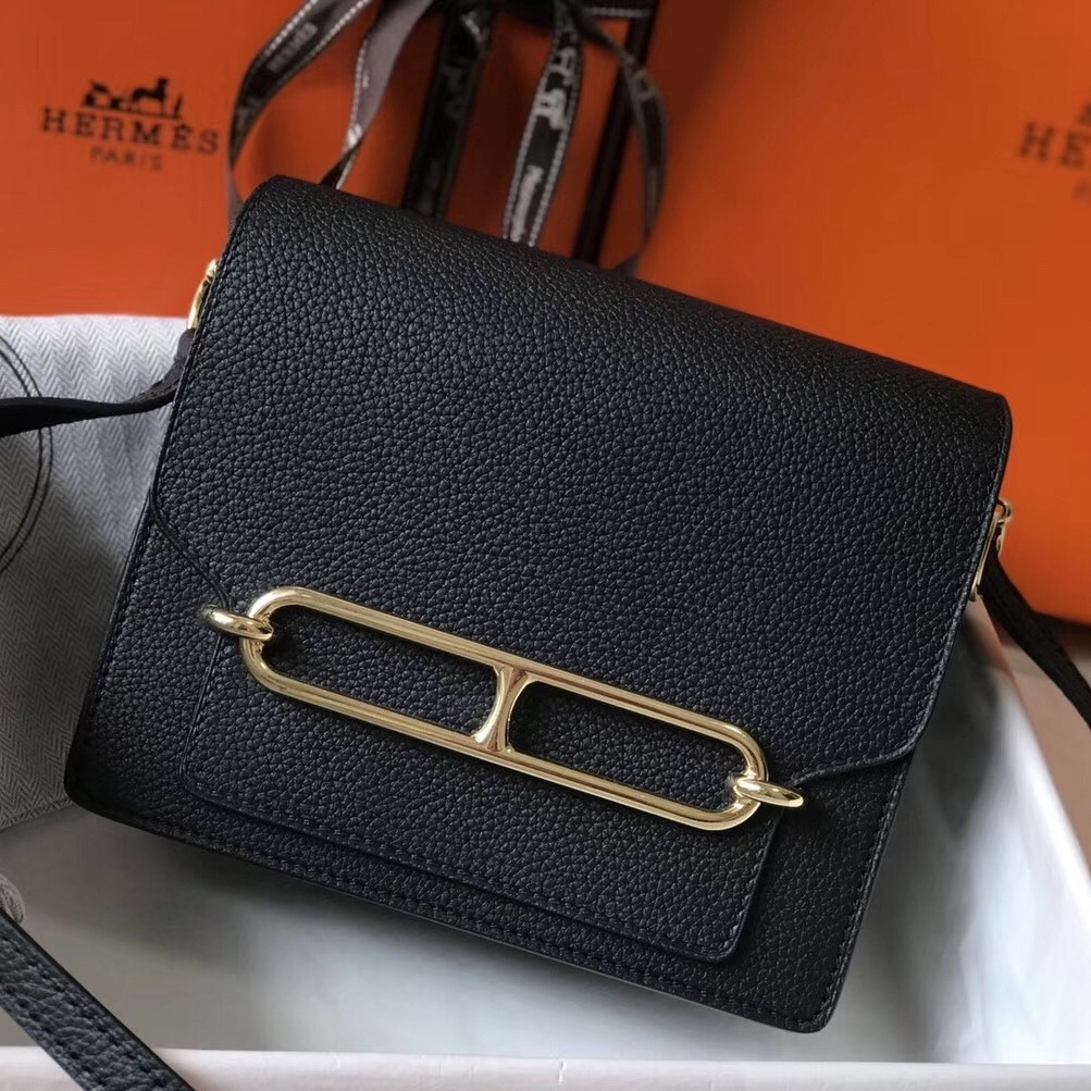 H**mes sac roulis mini bag in black evercolor calfskin