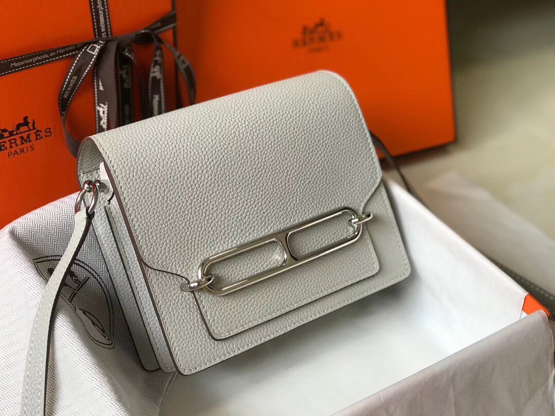 H**mes sac roulis mini bag in pearl grey evercolor calfskin