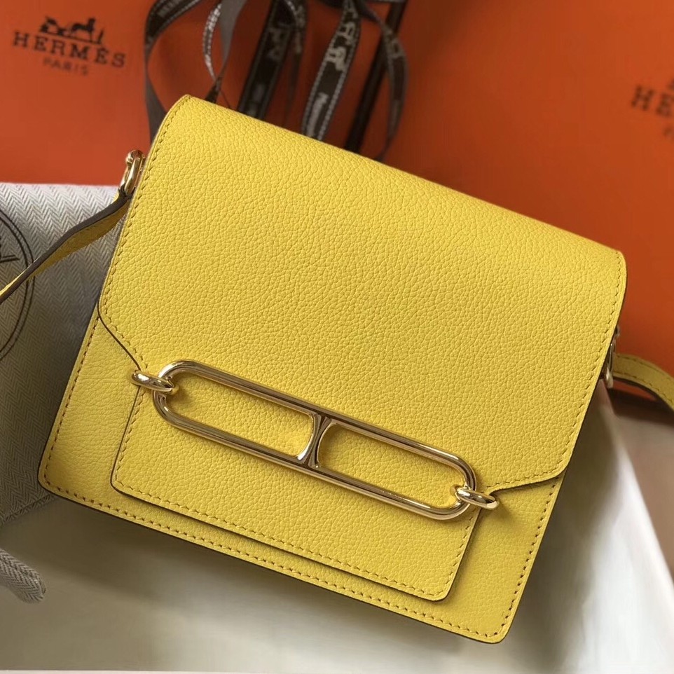 H**mes sac roulis mini bag in yellow evercolor calfskin