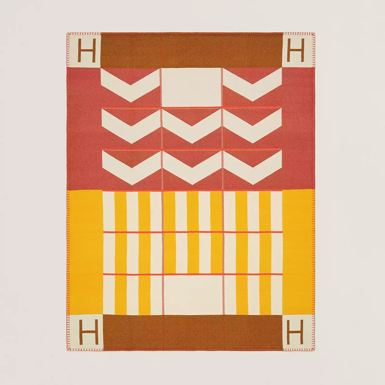 H**mes avalon h club blanket in terre cuite/yellow cashmere