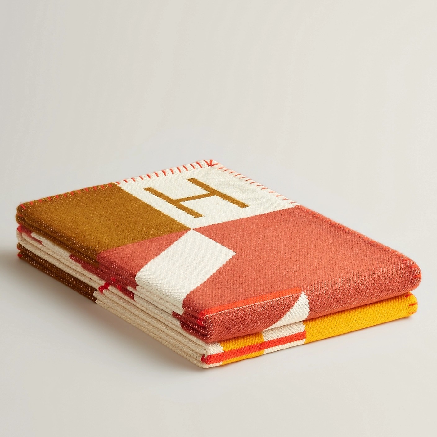 H**mes avalon h club blanket in terre cuite/yellow cashmere