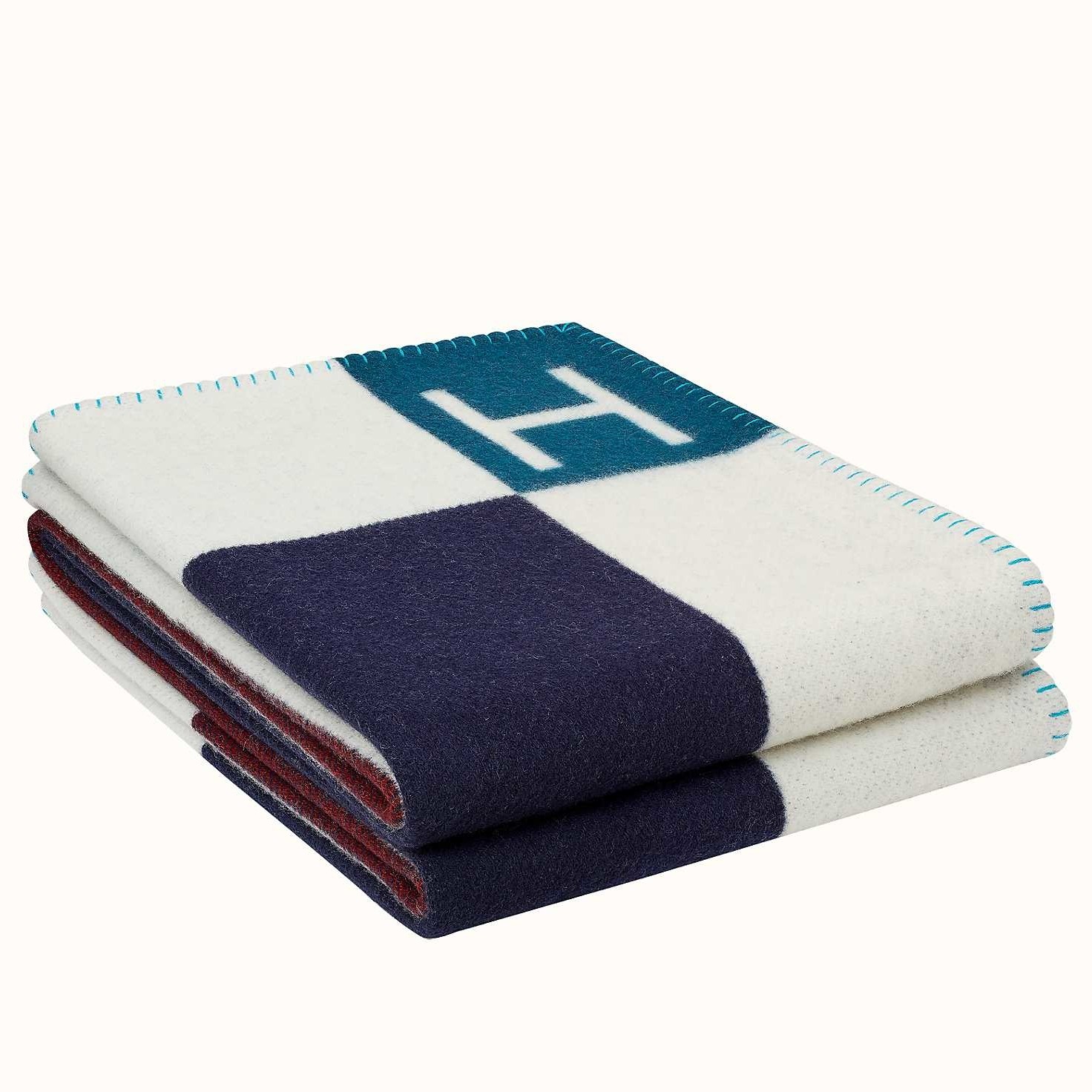 H**mes ecru indigo avalon vibration throw blanket