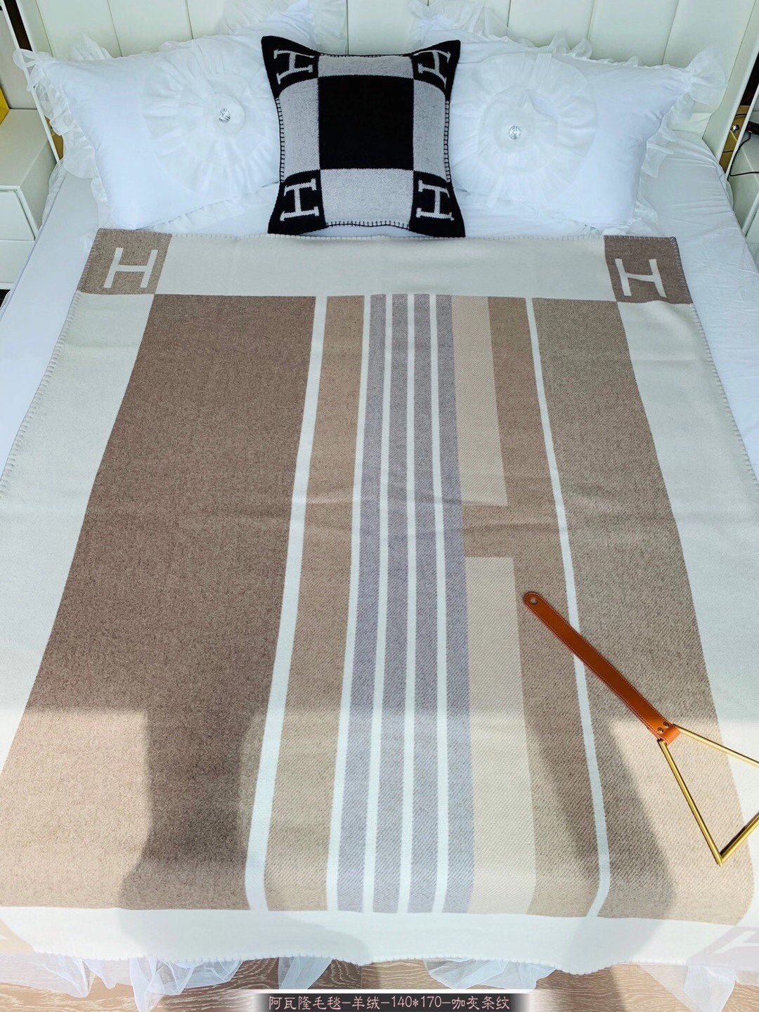 H**mes ecru naturel avalon vibration throw blanket