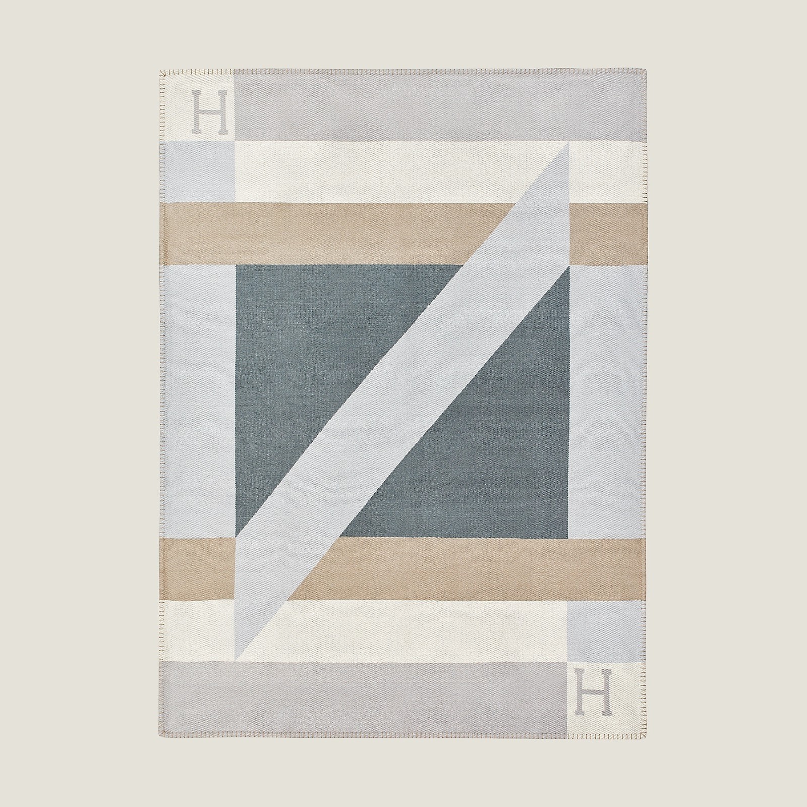 H**mes h drapeau blanket in acier and perle cashmere