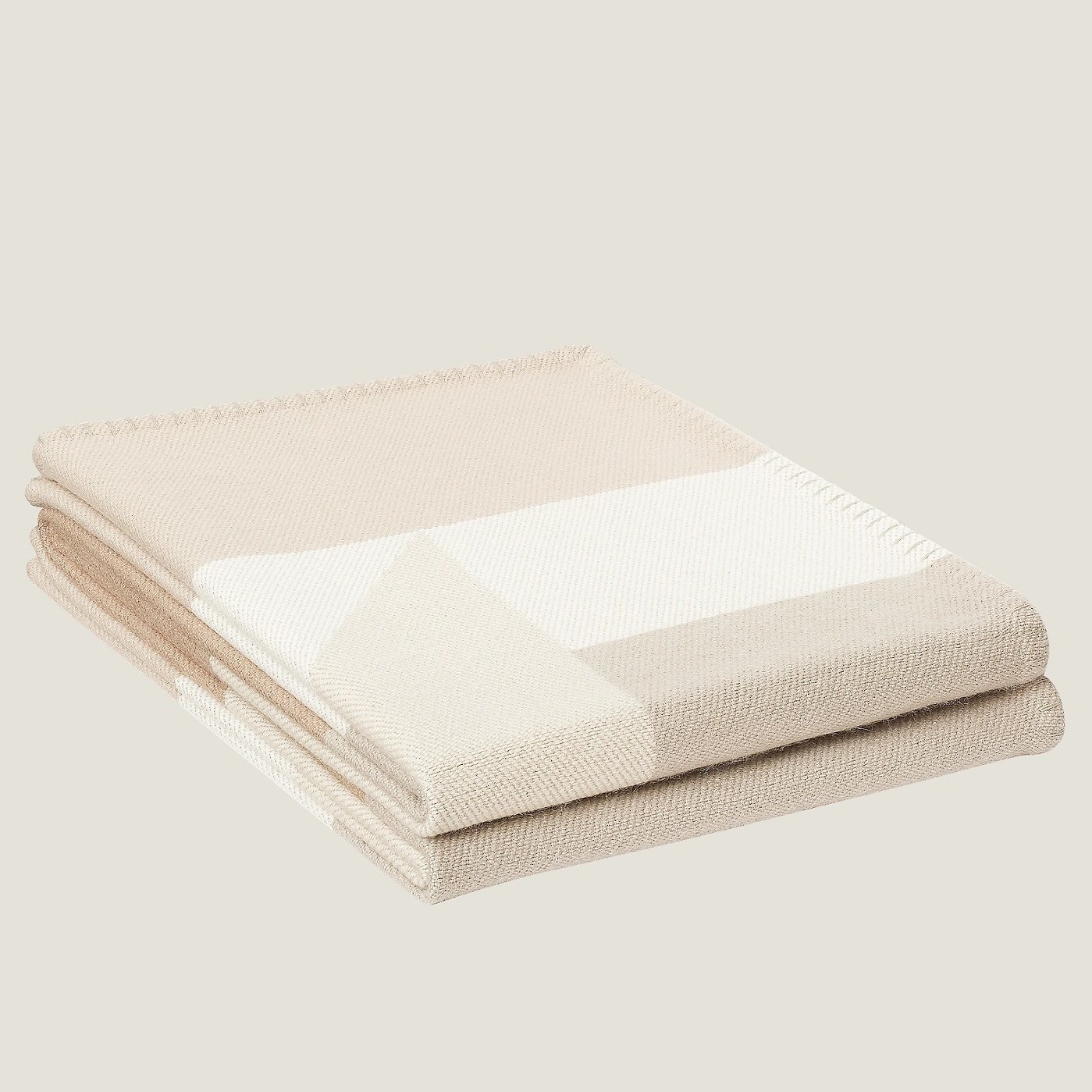 H**mes h drapeau blanket in naturel and grege cashmere