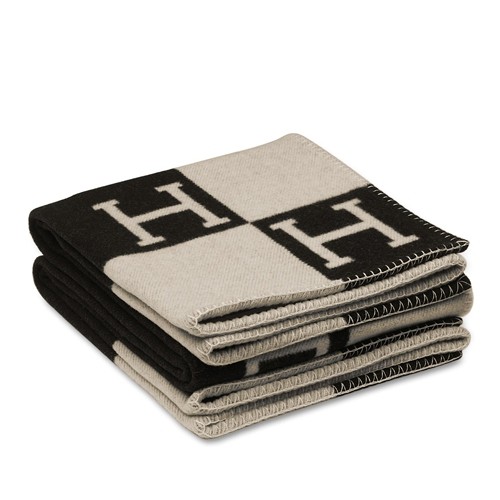 H**mes avalon blanket in black wool and cashmere
