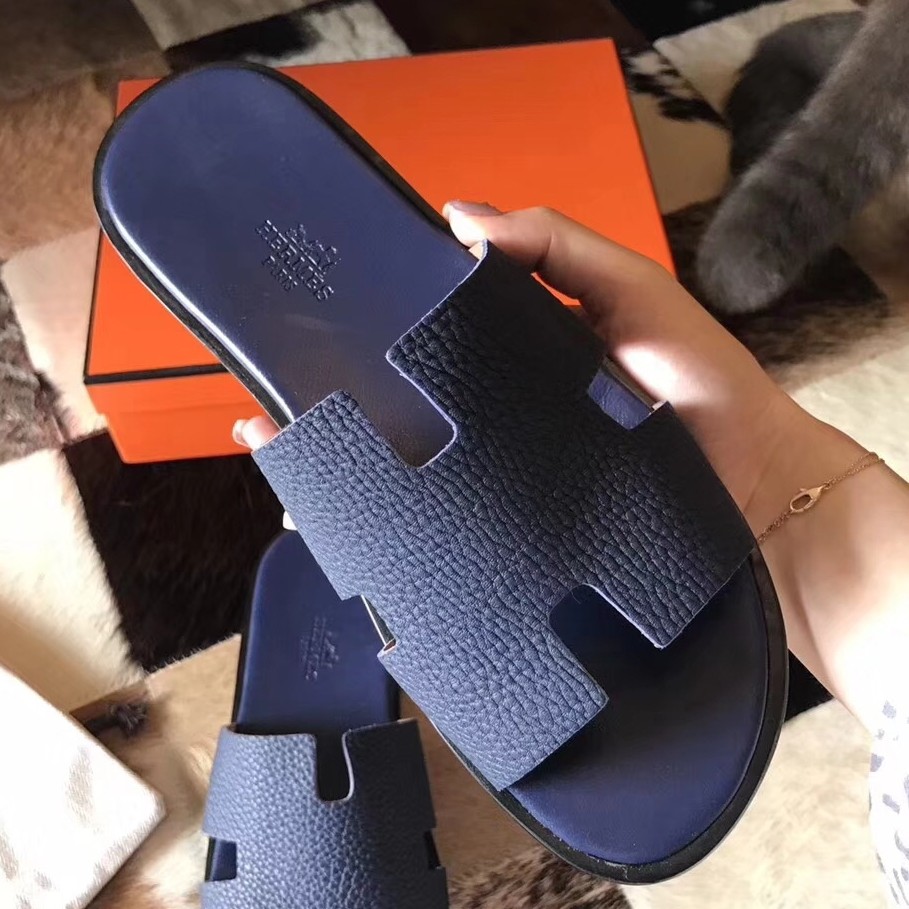 H**mes izmir sandals in navy blue clemence leather
