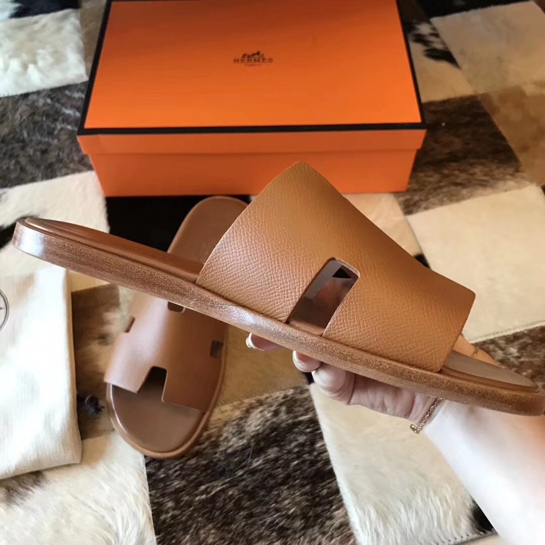 H**mes izmir sandals in brown epsom leather