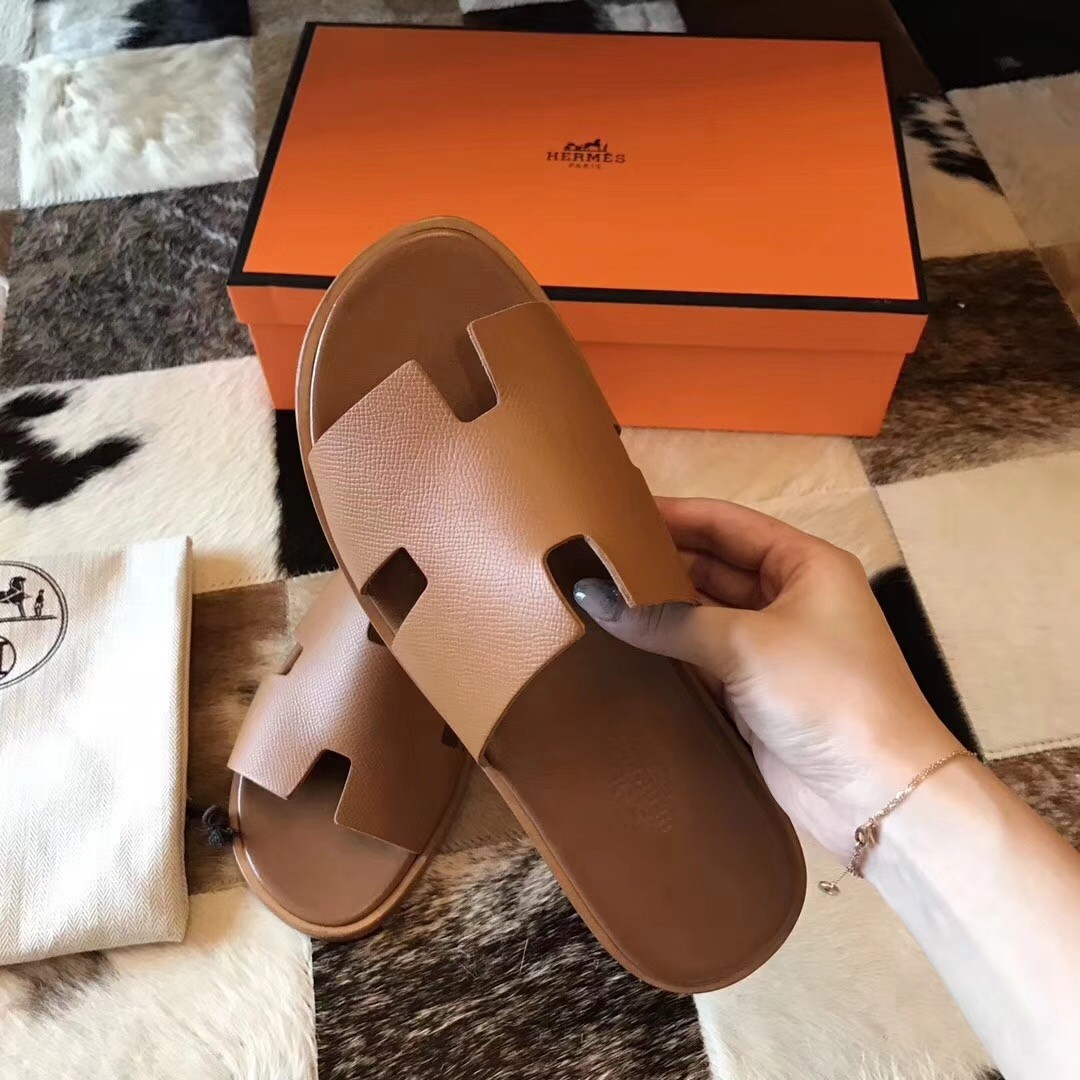 H**mes izmir sandals in brown epsom leather