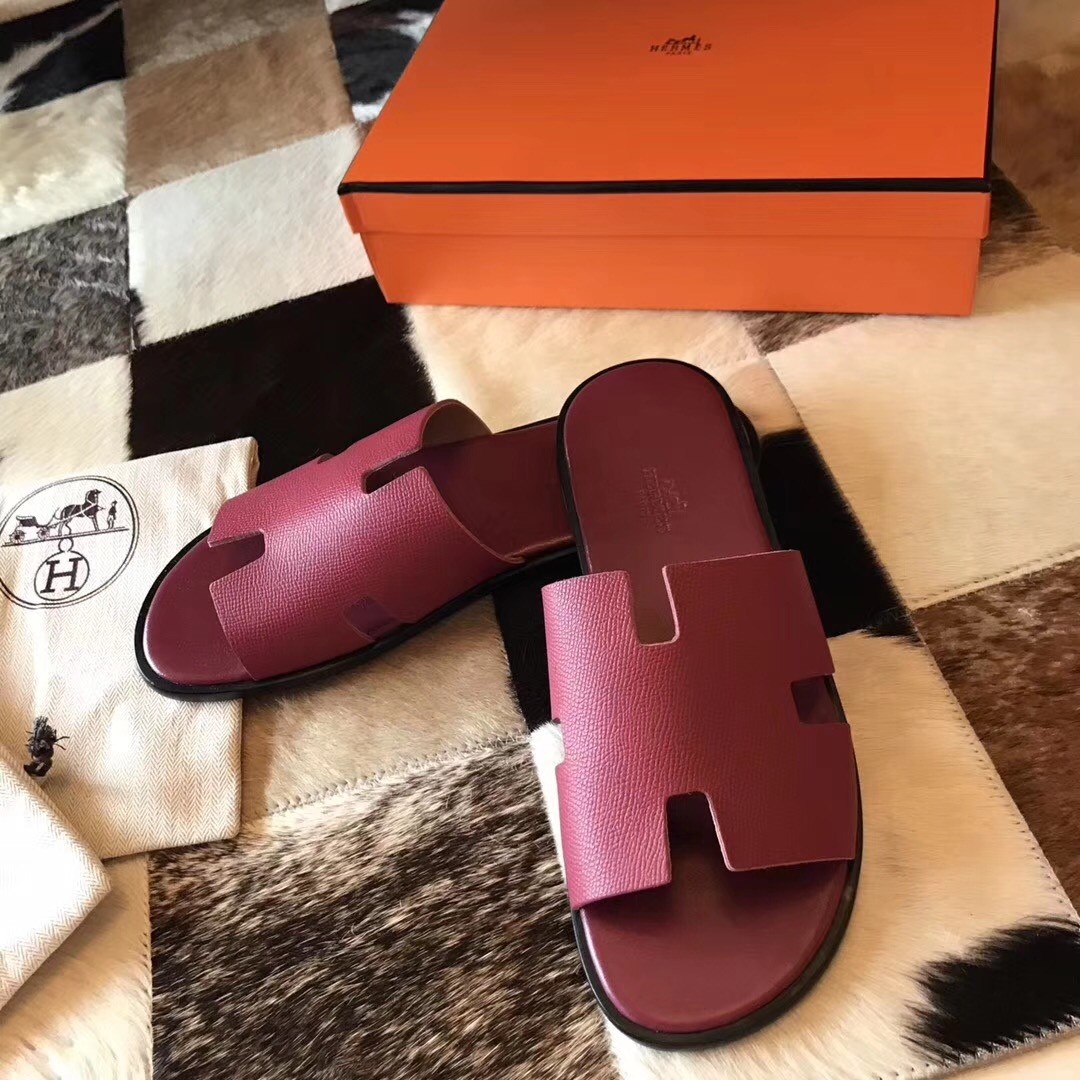H**mes izmir sandals in fuchsia epsom leather
