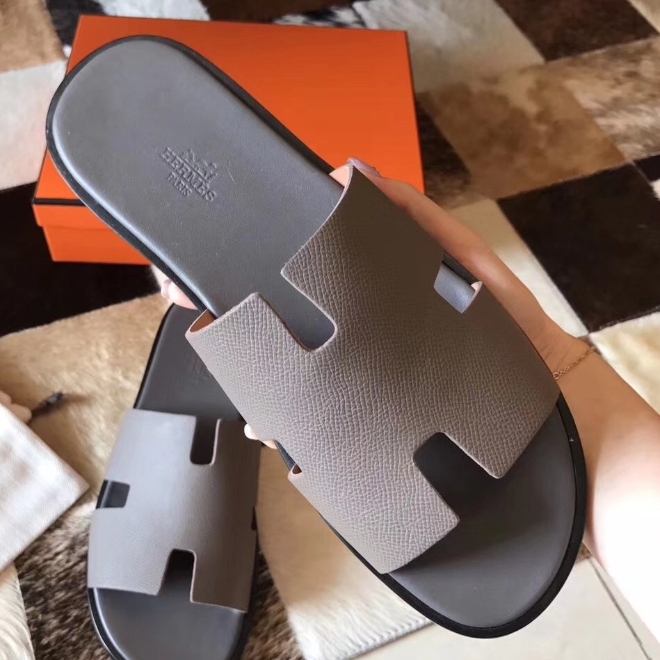 H**mes izmir sandals in grey epsom leather