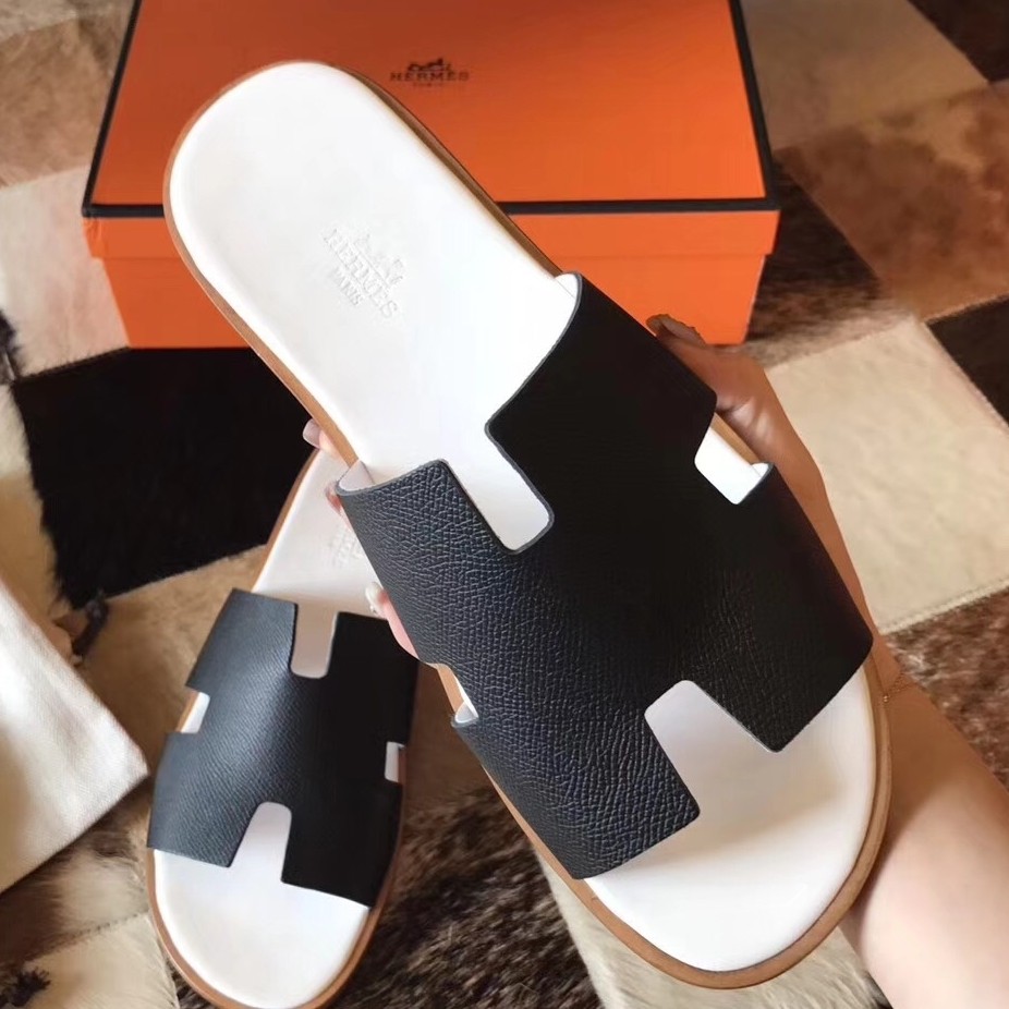 H**mes izmir sandals in black epsom leather