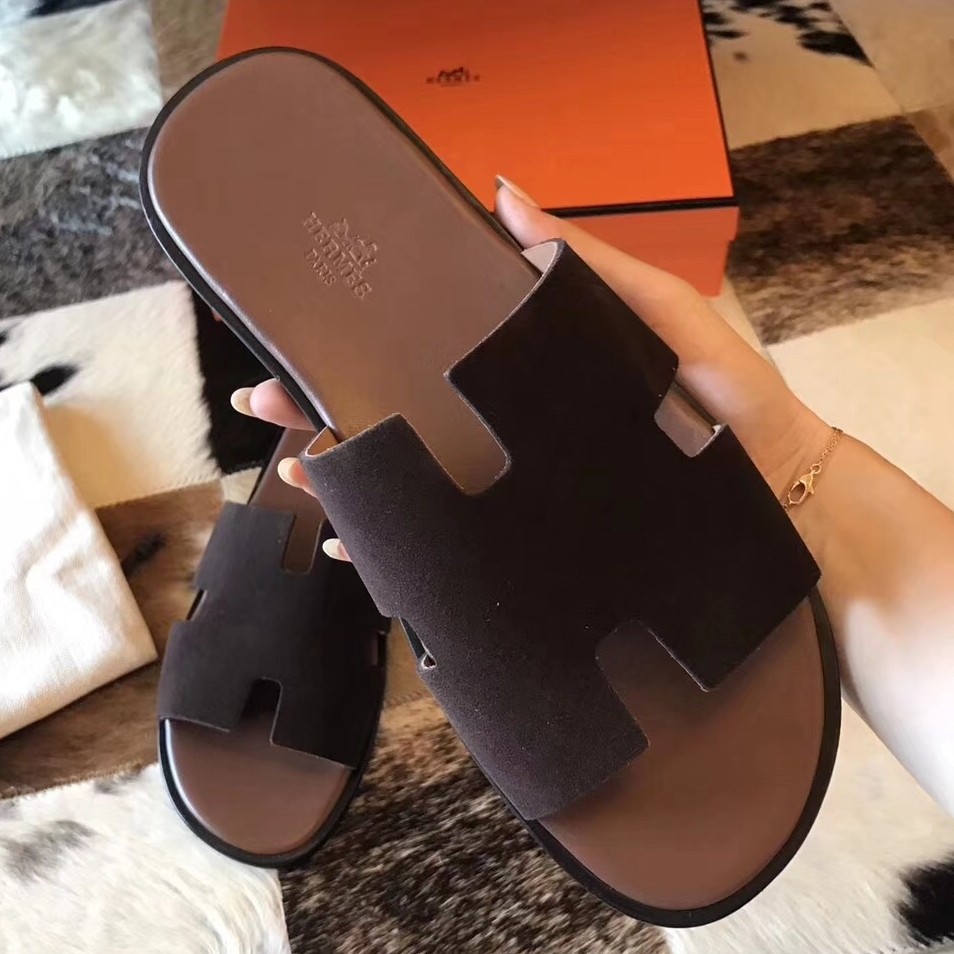 H**mes izmir sandals in chocolate suede leather