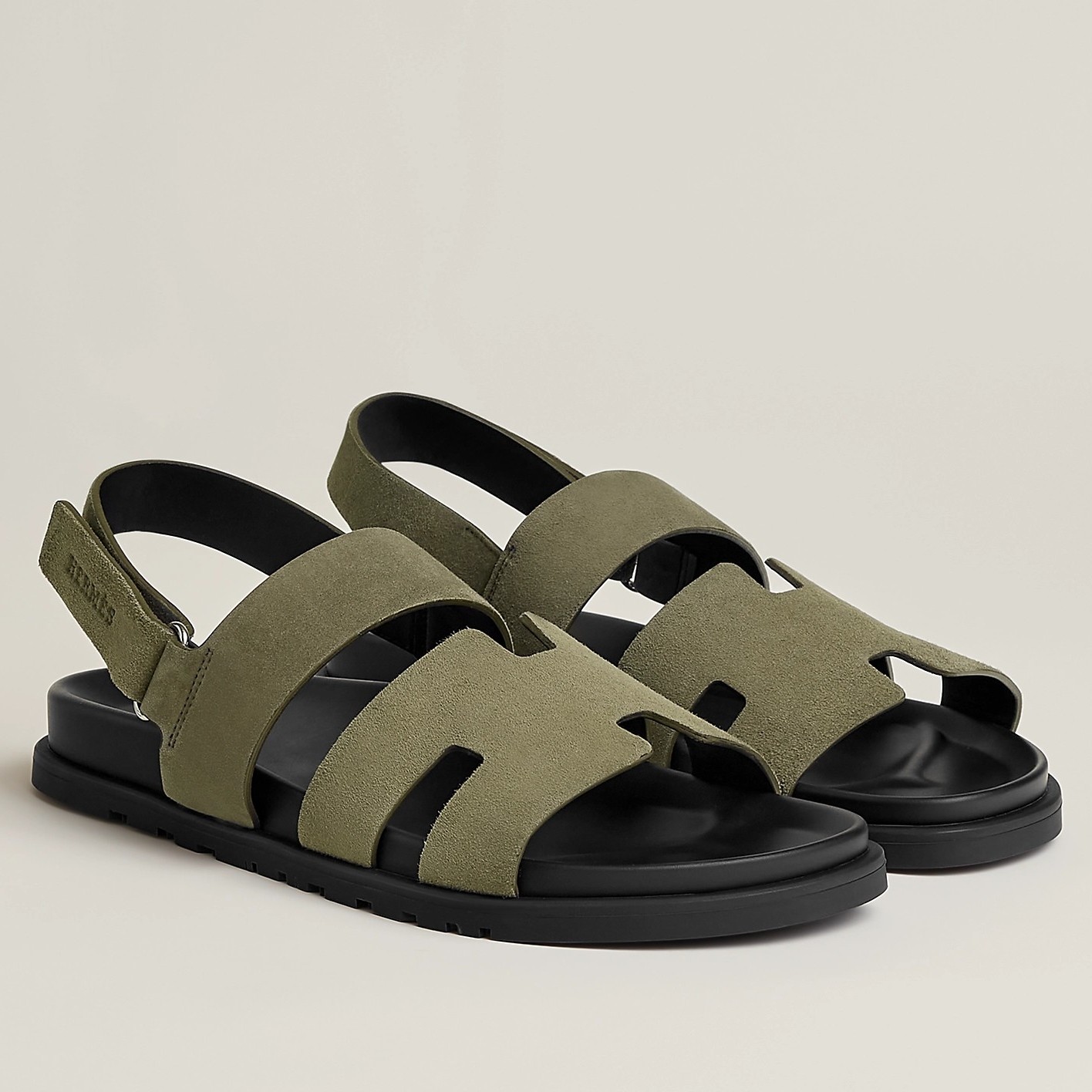 H**mes men''s genius sandals in green suede calfskin
