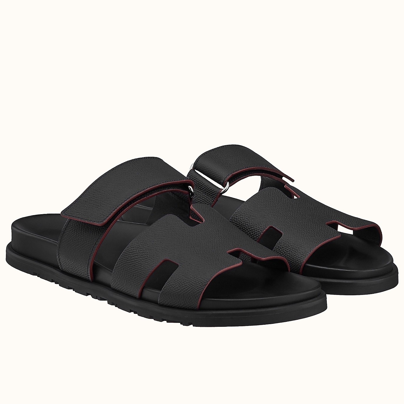 H**mes men''s chypre sandals in black epsom calfskin